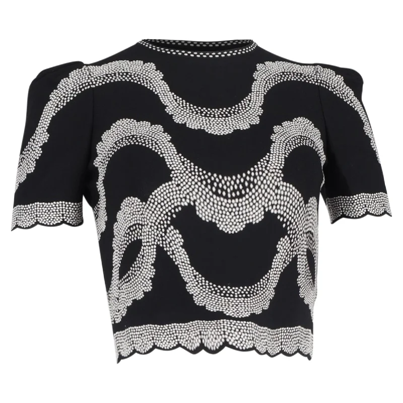 Alexander Mcqueen Printed Scallop Crop Top in  Black Viscose