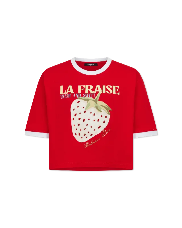 Cropped T-Shirt With Balmain Strawberry Print