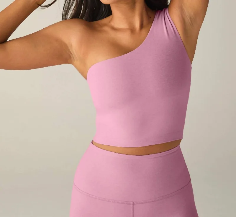 Spacedye The Bold Shoulder Cropped Tank Top In Pink Haze Heather