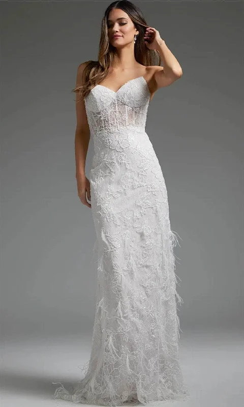 Jovani JB40590 - Feathered Lace Bridal Gown