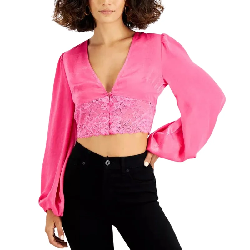 BAR III - Lace-Hem Cropped Blouse