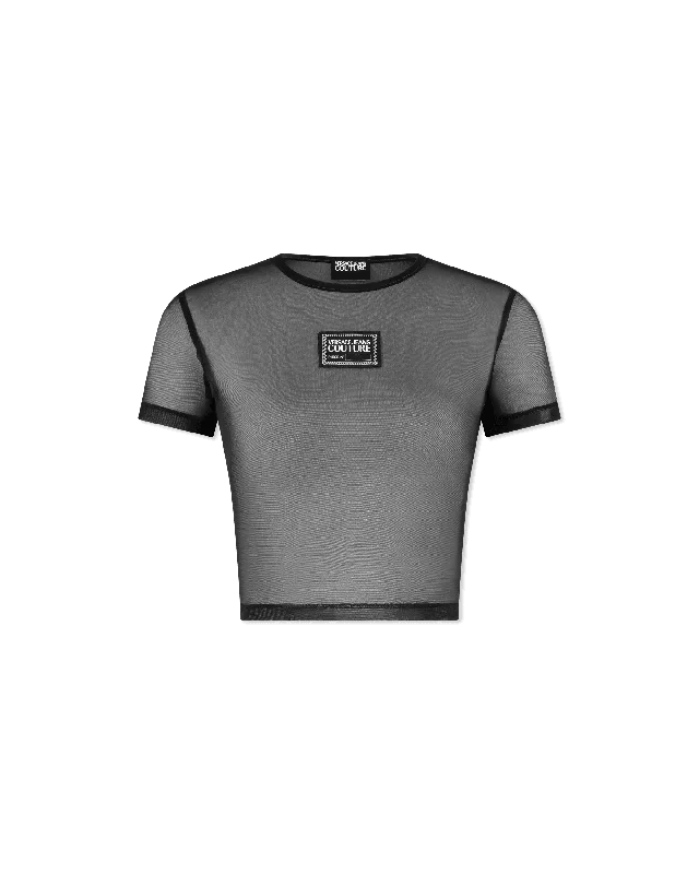 Logo Patch Mesh Cropped T-Shirt