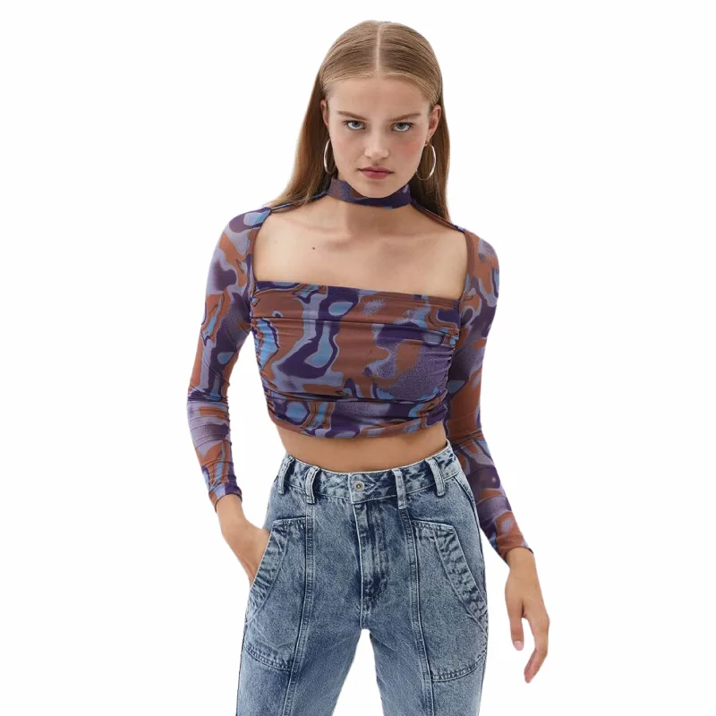 OXXO - Mixed Tulle Crop Blouse