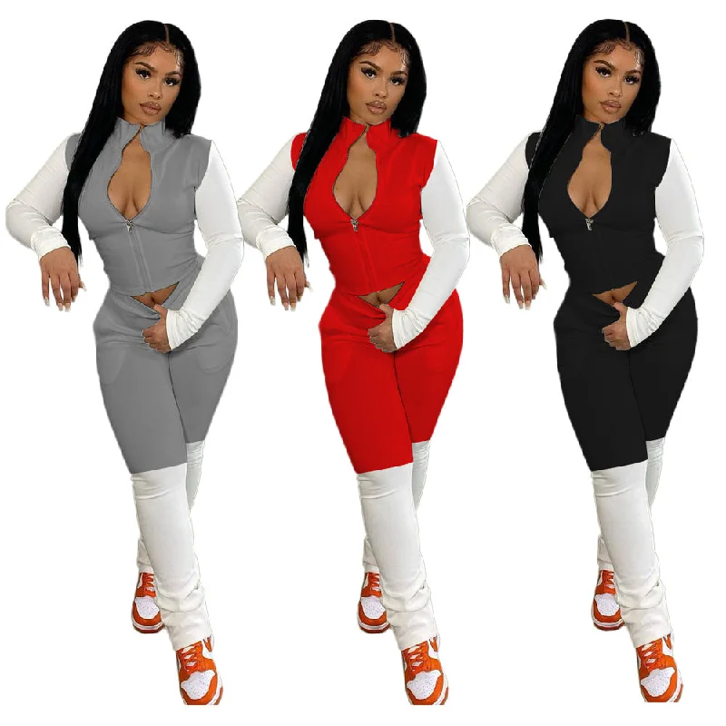 Casual Long Sleeve Panel Woman Clothing 2 Pieces Set 2 Piece Fall Sets Sexy Two Piece Set