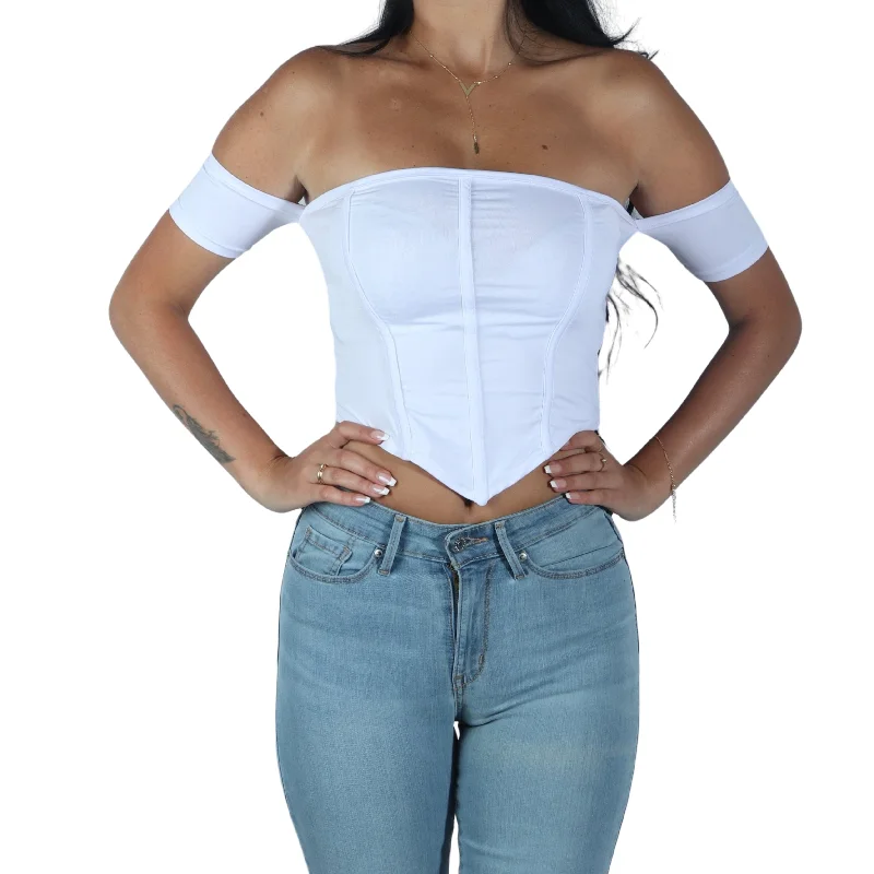 Corset Front And Attached Short Sleeve Crop Top