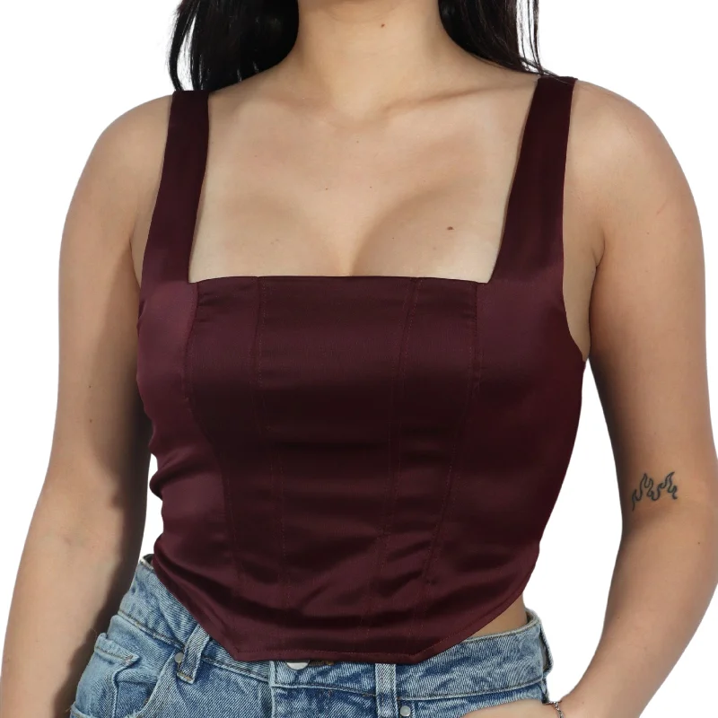 WILD FABLE - Satin Corset Cropped Top