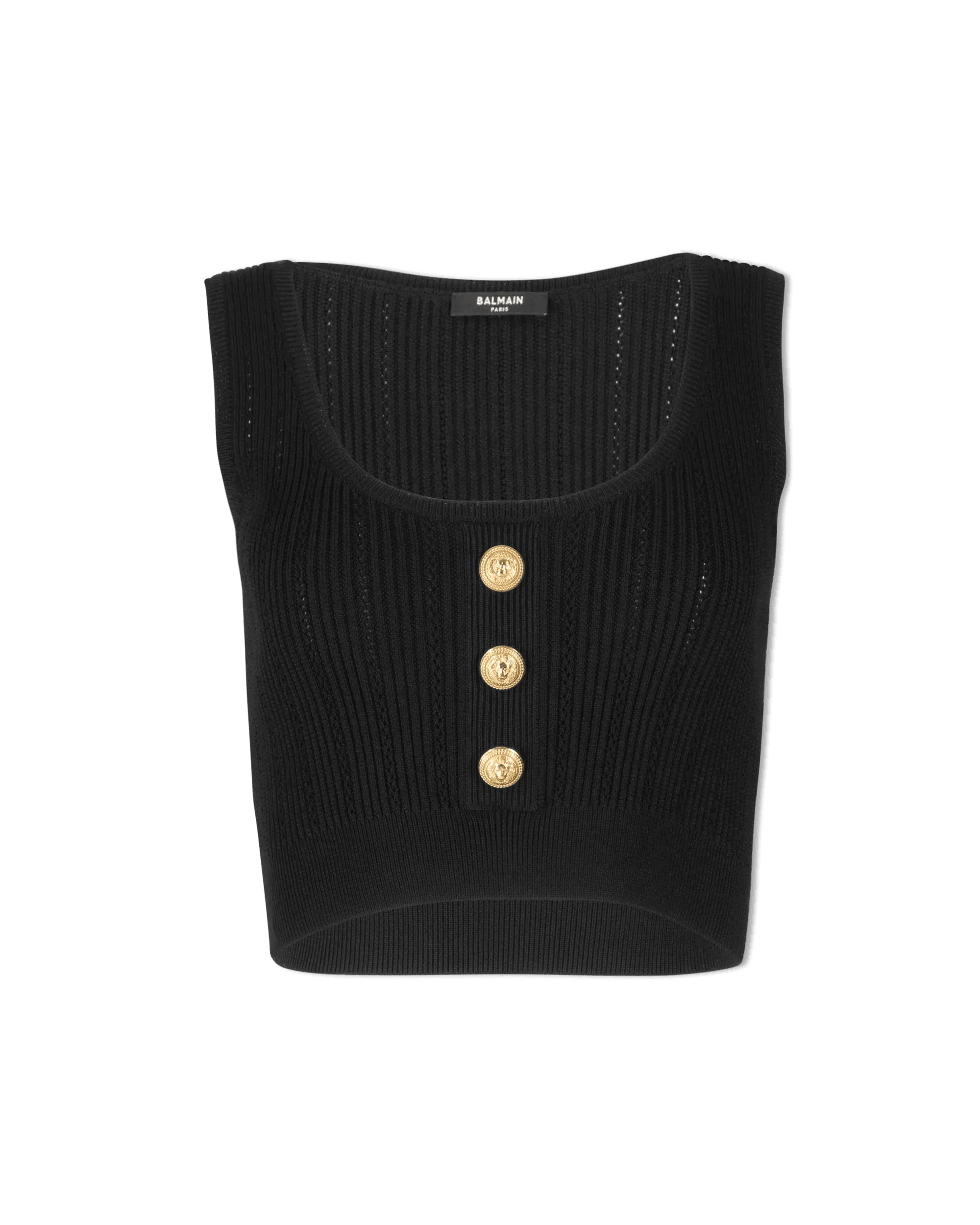 Sleeveless Cropped 3 Button Knit Top