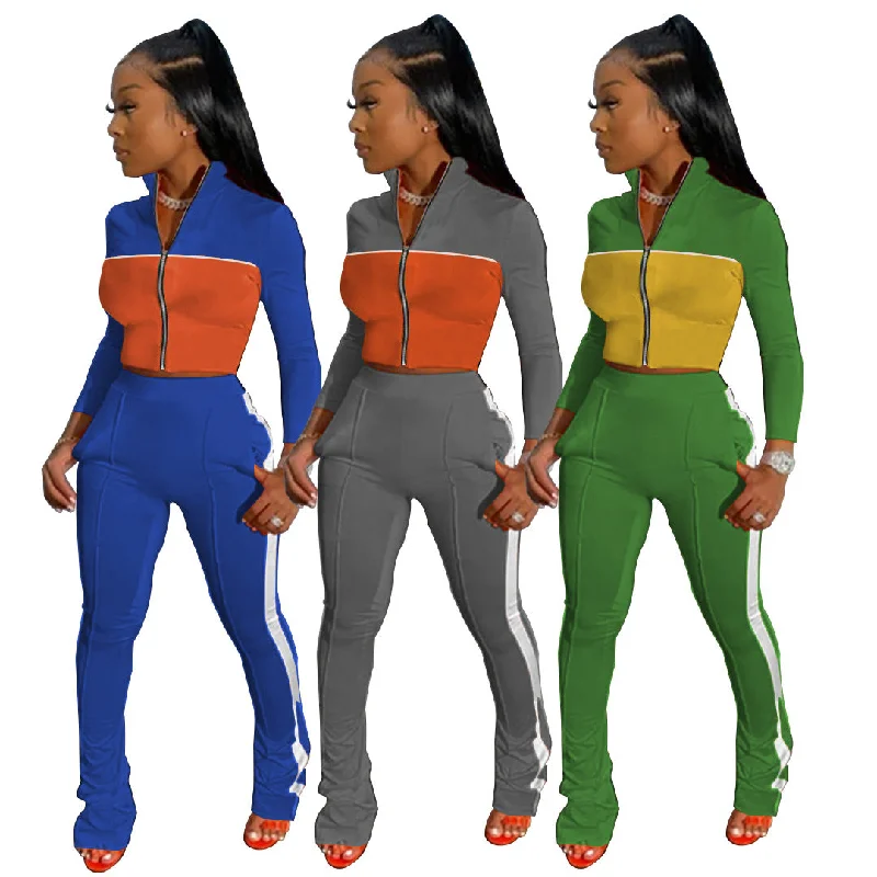 2023 Tracksuit Outfits Womens Long Sleeve Patchwork Legging Clothing Winter Joggers Two Piece Pants Set