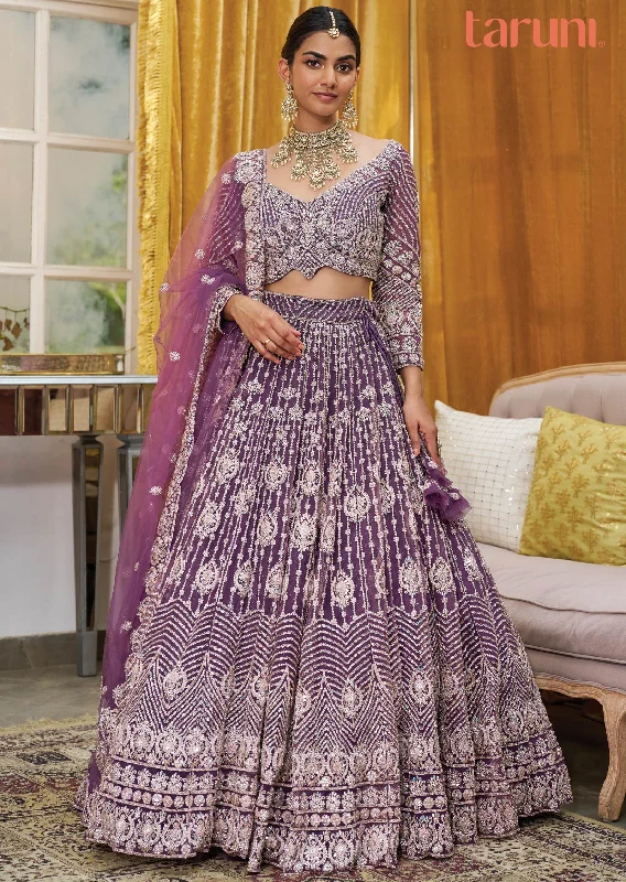 Dusty Purple Net Mirror & Stone Work Lehenga Set