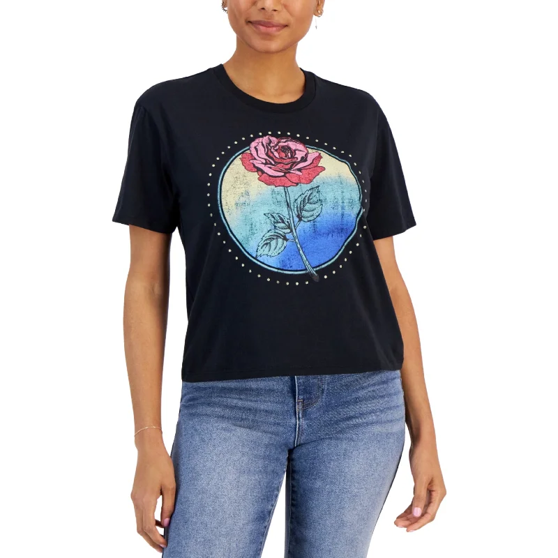 REBELLIOUS ONE - Cropped Rose Short Sleeve T-Shirt