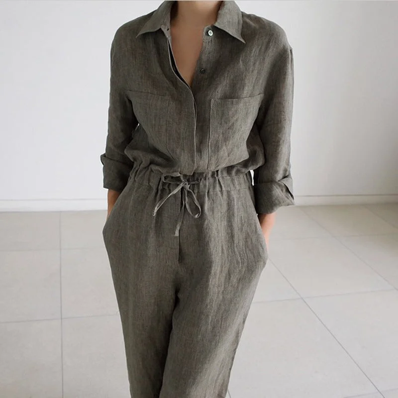 Wholesale 2022 Autumn New Fashion Cotton Linen Shirt Long-sleeved Suit Loose Nine-point Wide-leg Casual Pants Sets