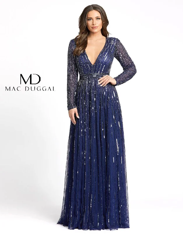 Mac Duggal Long Sleeve Sequins A Line Evening Dress Sale