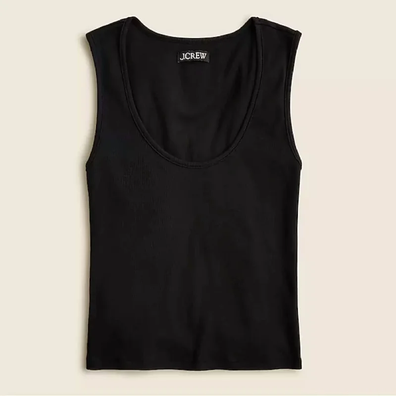 Women's Cropped Fine Rib Scoopneck Tank Top In Black