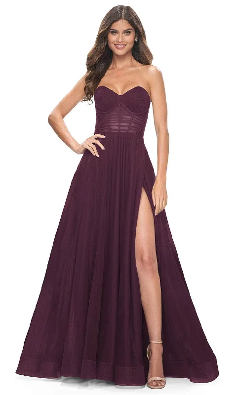 La Femme 31971 - Tulle High Slit Prom Dress