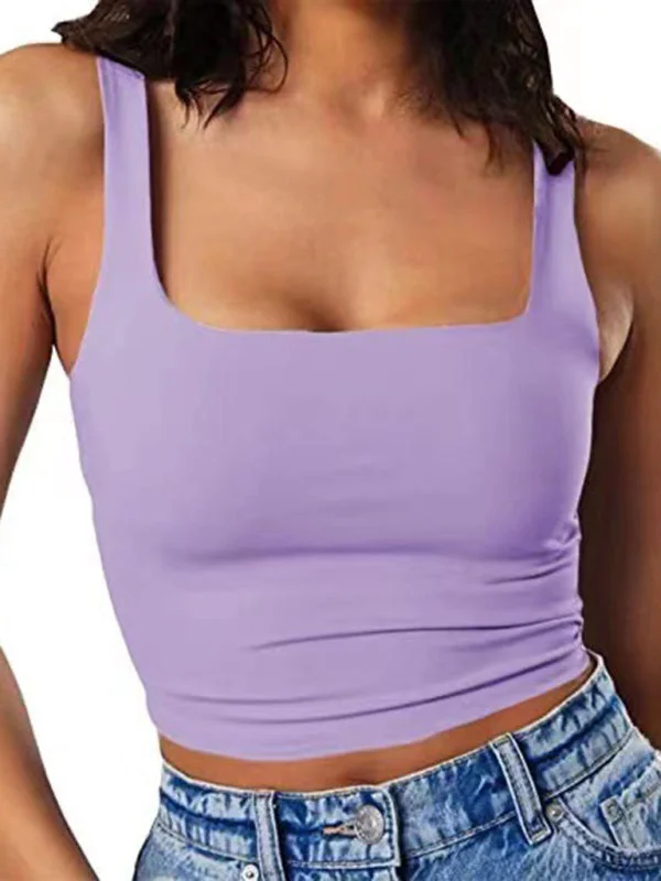 Women's Solid Square Neck Top - Fitted Crop Cami