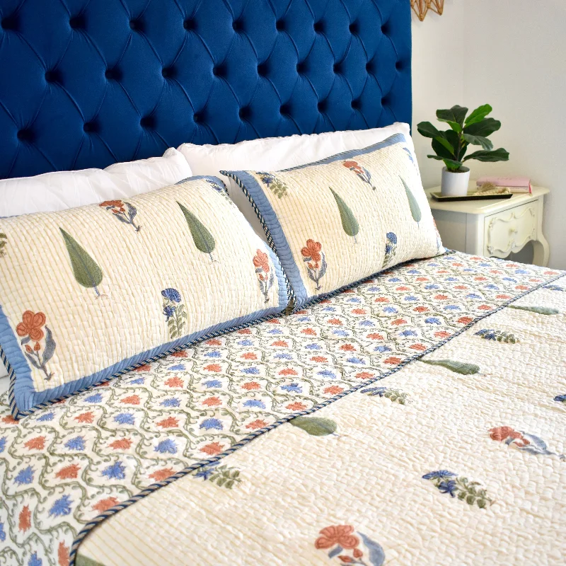 Reversible 3Pc Bedspread Set – Cotton, Hand Block Printed