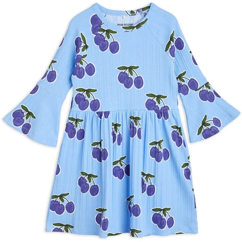 Mini Rodini Plum Aop Trumpet Sleeve Dress Blue