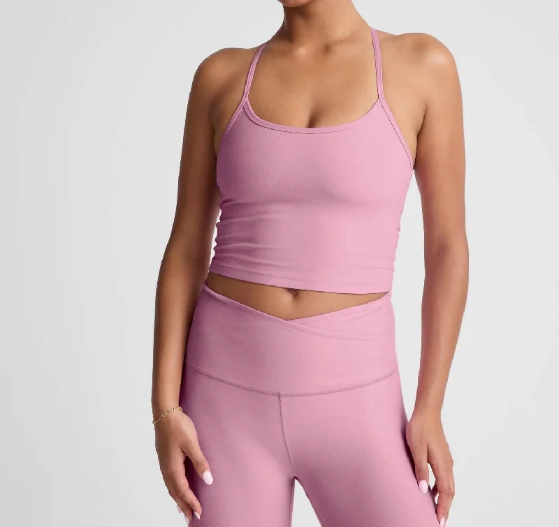 Spacedye Slim Raceback Cropped Tank Top In Pink Haze Heather