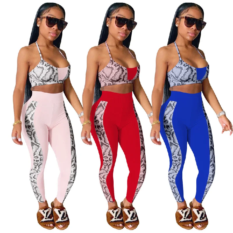 2022 Summer Women Clothes Fashion Short Top Two Piece Set Sexy Print Crop Top High Waist Pant Exercise Outfit