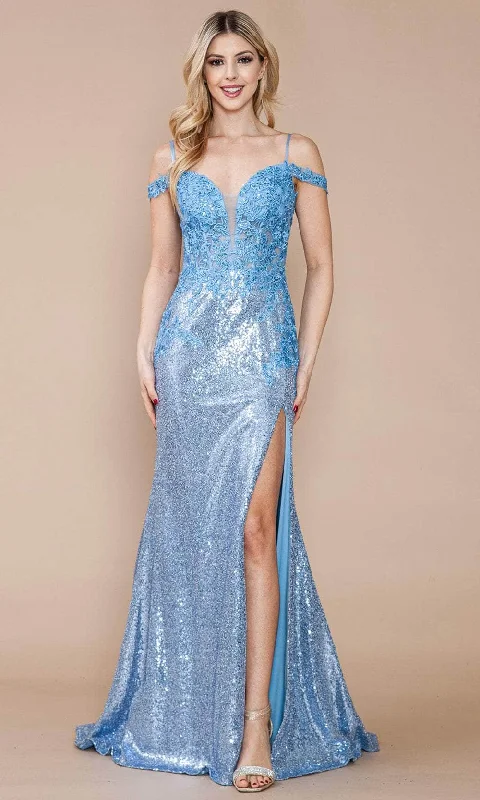 Poly USA 9398 - Appliqued Cold Shoulder Prom Dress