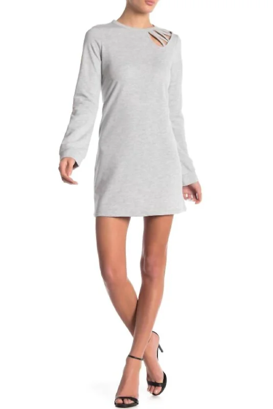 Juniors Cutout Heather French Terry Sweatshirt Dress In Gray