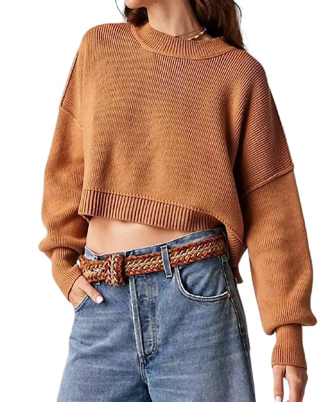 Easy Street Crop Pullover In Camel