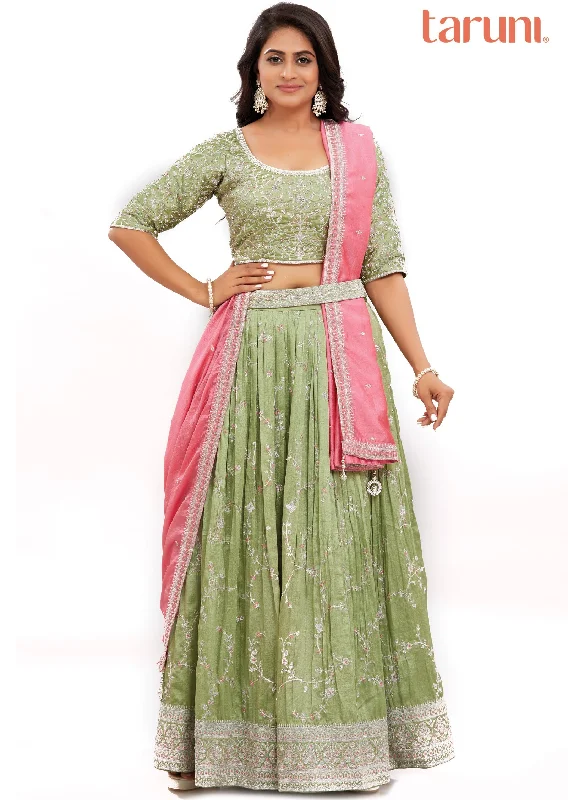 Light Mehndi Green Silk Lehenga Set with Zari & Sequence Work