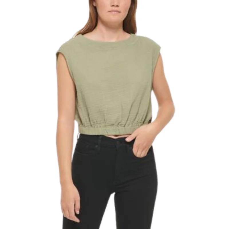 CALVIN KLEIN - Cotton Crepe Gauze Cropped Tank Top