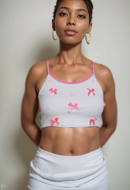 Sporty Padded Crop Top - Bra with Contrast Bow & Strappy Back