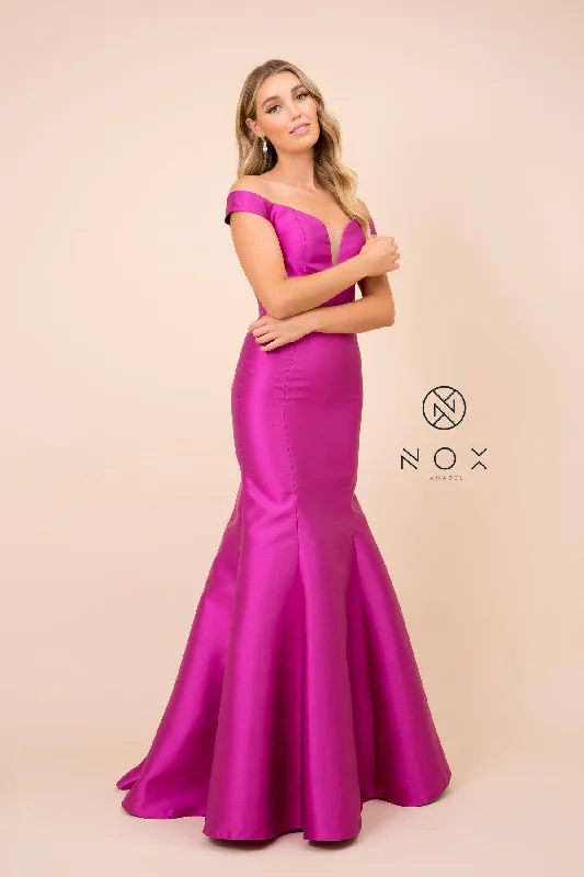 Long Off The Shoulder Fitted Formal Prom Dress Evening Gown