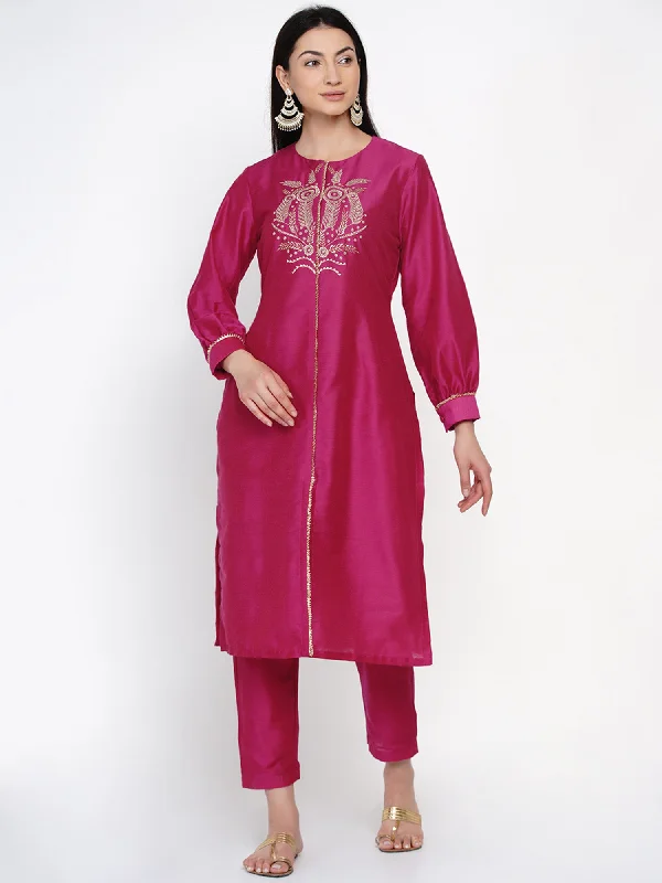 Pink Embroidered Kurta  With Pant- WRKS033