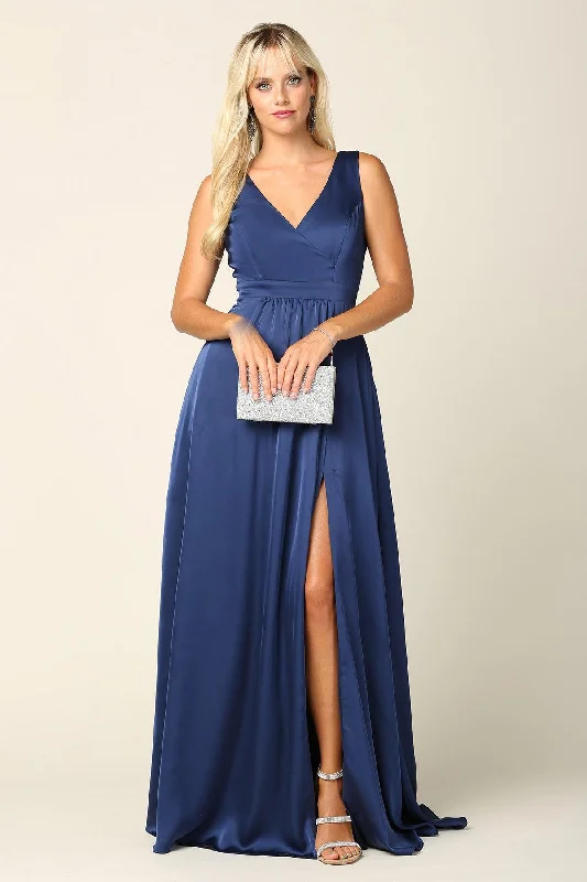 Long Formal Sleeveless Satin Bridesmaids Dress