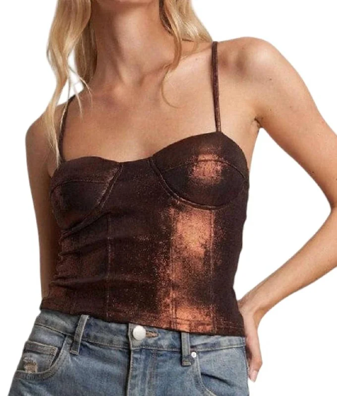 Metallic Bustier Crop Top In Bronze