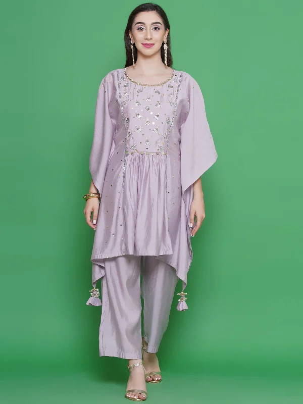 Light Mauve Hand Embellished Kaftaan Set-WRKS134