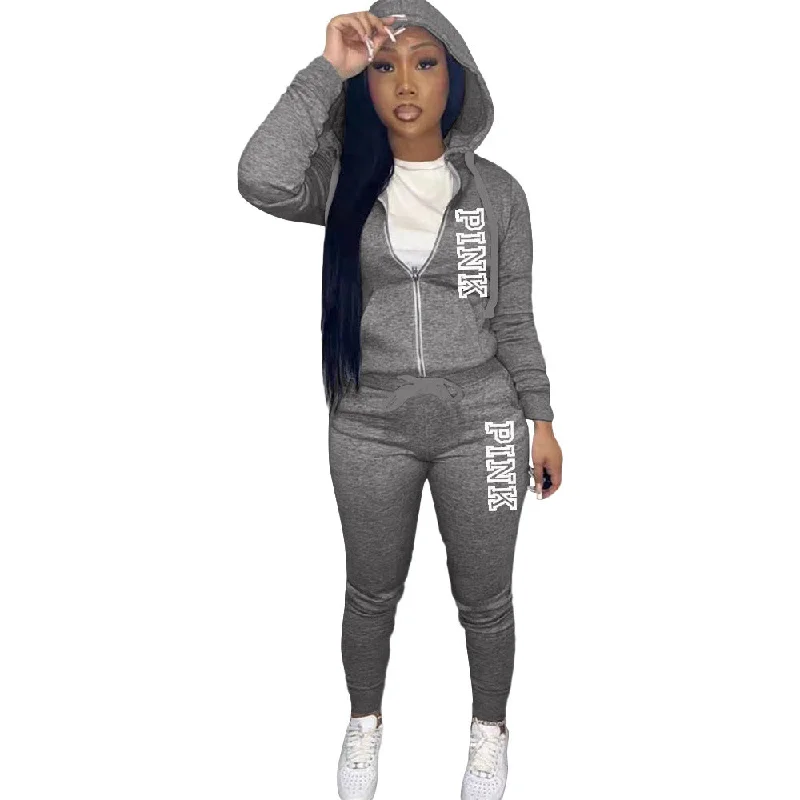 2022 High quality sexy Female Custom Logo  satin lined  2 piece Hoodie Jogger  Sweatsuit For Women