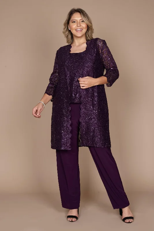 R&M Richards 1993P Metallic Lace Petite Pant Suit Sale