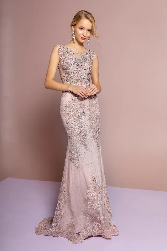 Mesh Beaded Embroidered Mermaid Long Dress