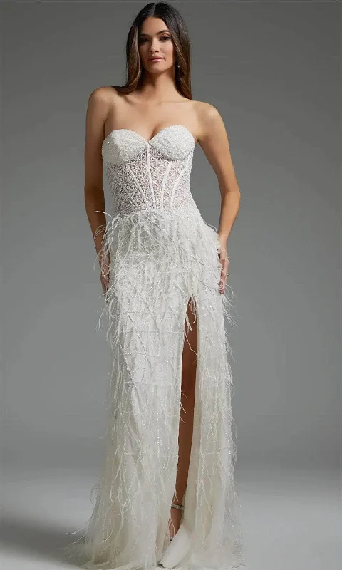 Jovani 36362 - Feathered Sheath Bridal Gown