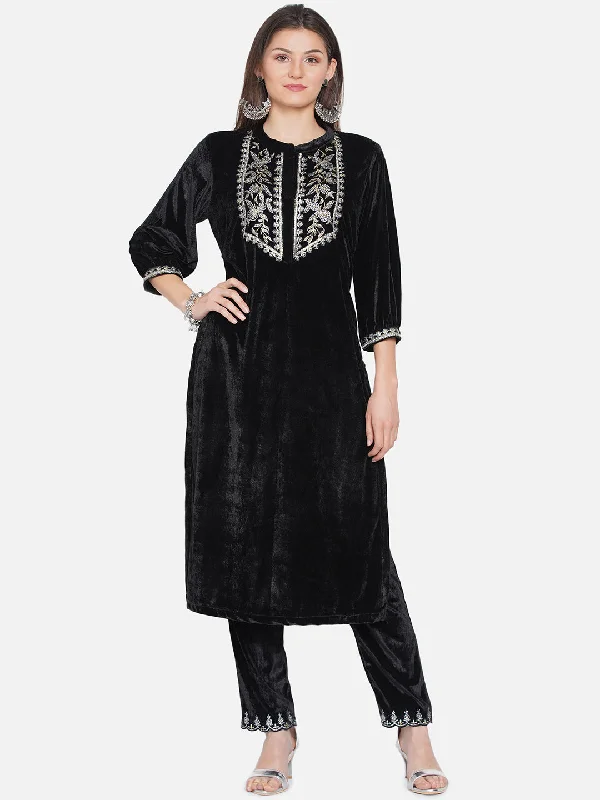 Black Velvet Kurta with Pant-WRKS070