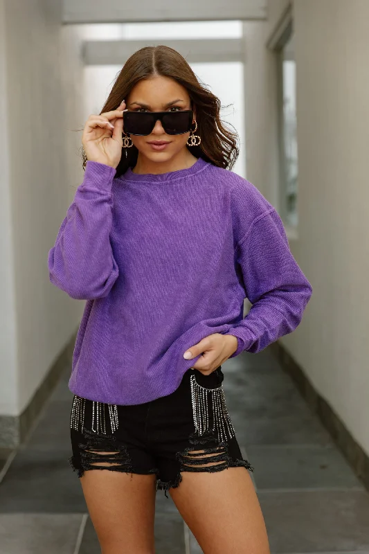 CAMRYN OVERSIZED VINTAGE WASH SWEATER IN PURPLE