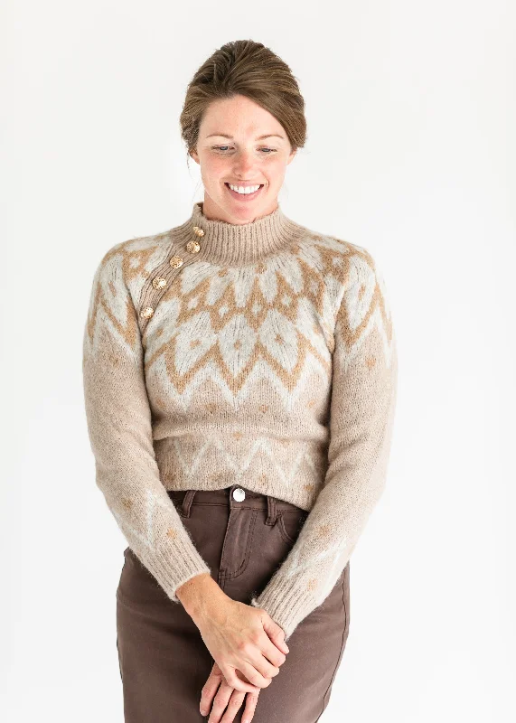 Fair Isle Knit Gold Button Sweater