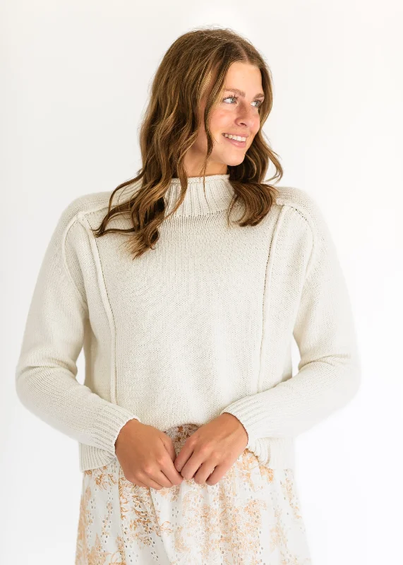 Mockneck Seamed Ivory Sweater