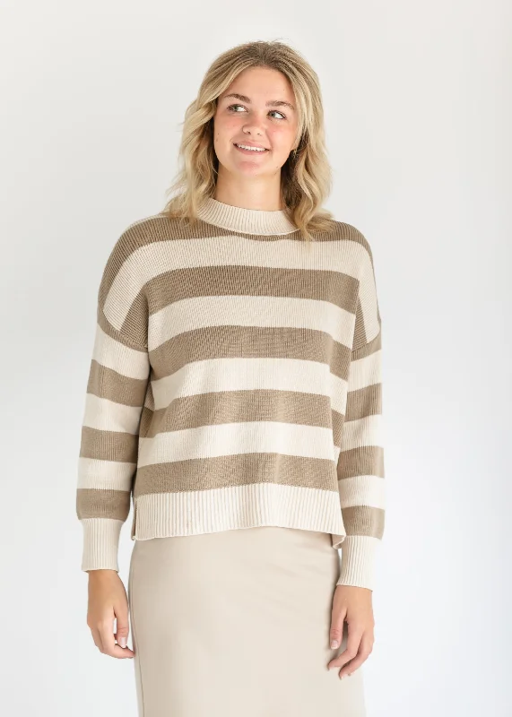 Nella Taupe Bold Stripe Knit Sweater