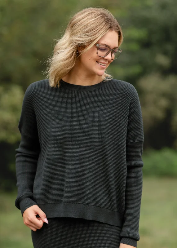 Waffle Textured Long Sleeve Sweater