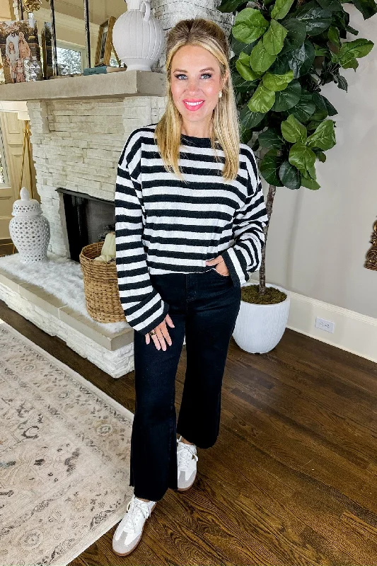 Classic Black & White Striped Lightweight Sweater