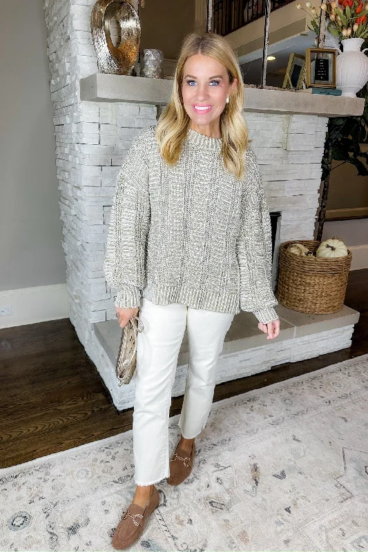 Cozy Olive & Taupe Stripe Textured Knit Sweater