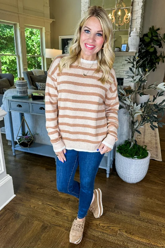 Golden Hour Striped White Trim Knit Sweater