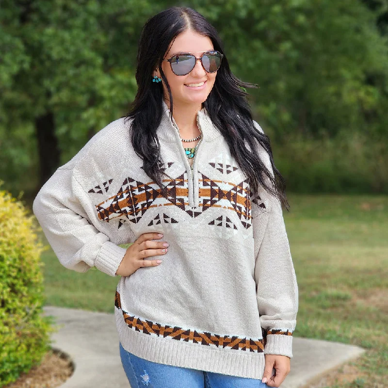 Tan Aztec 1/4 Zip Sweater