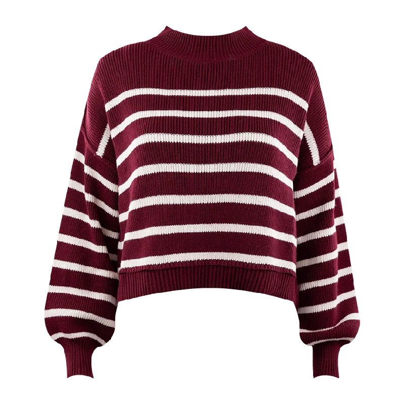 Maroon Mock Neck Striped Sweater