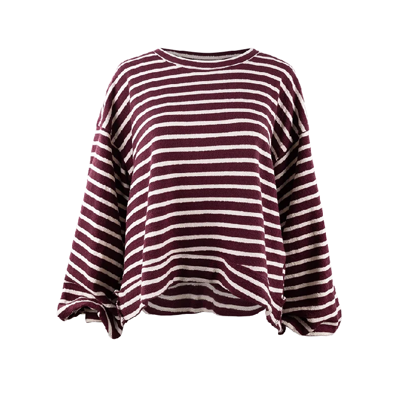 Maroon Striped Balloon Sleeve Sweater